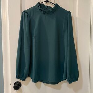 Green J.Crew Ruffle Neck Top